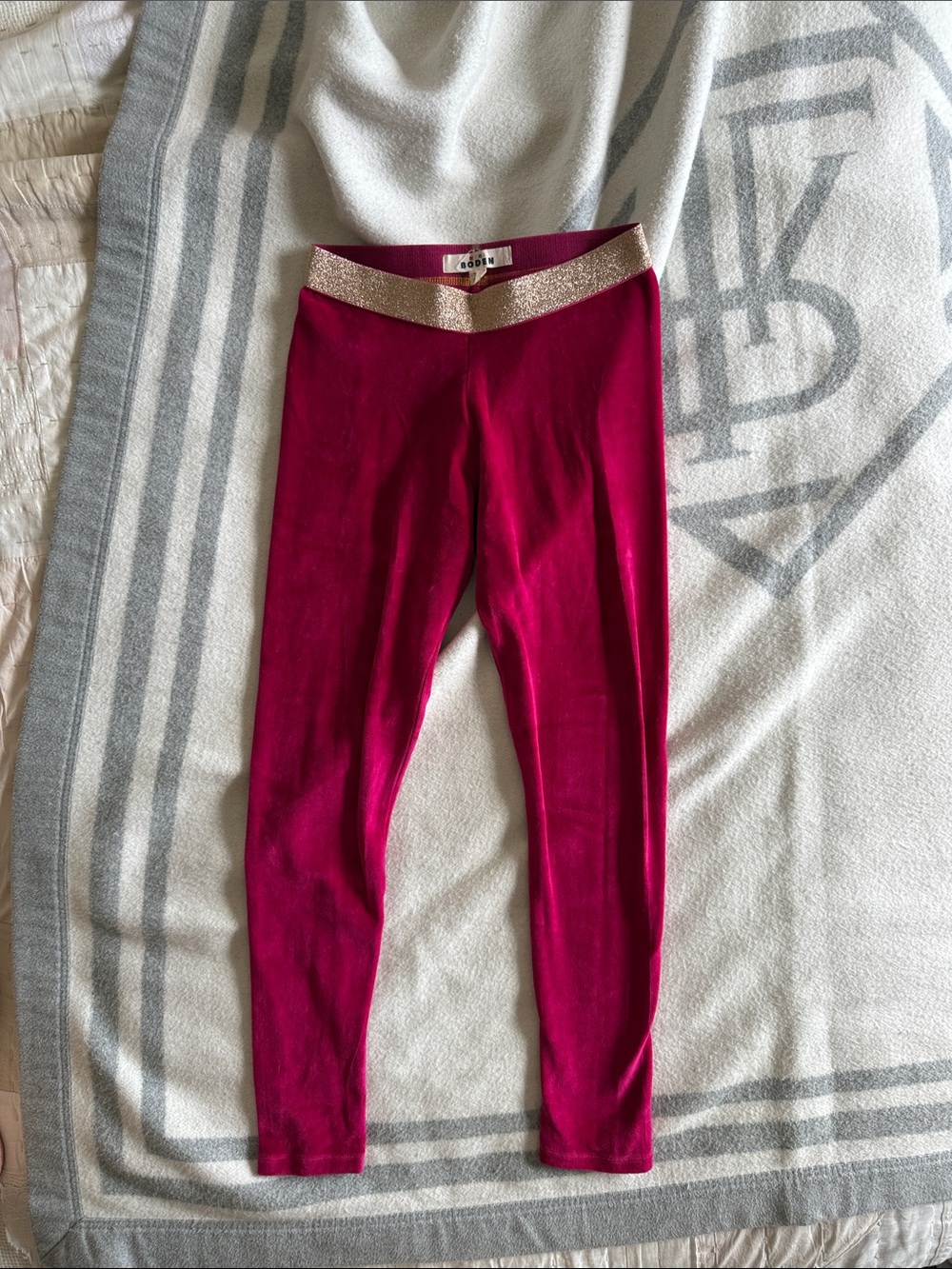 NWOT Boden Girls Pink Velour Leggings with Gold Glitter Waistband 11-12 year